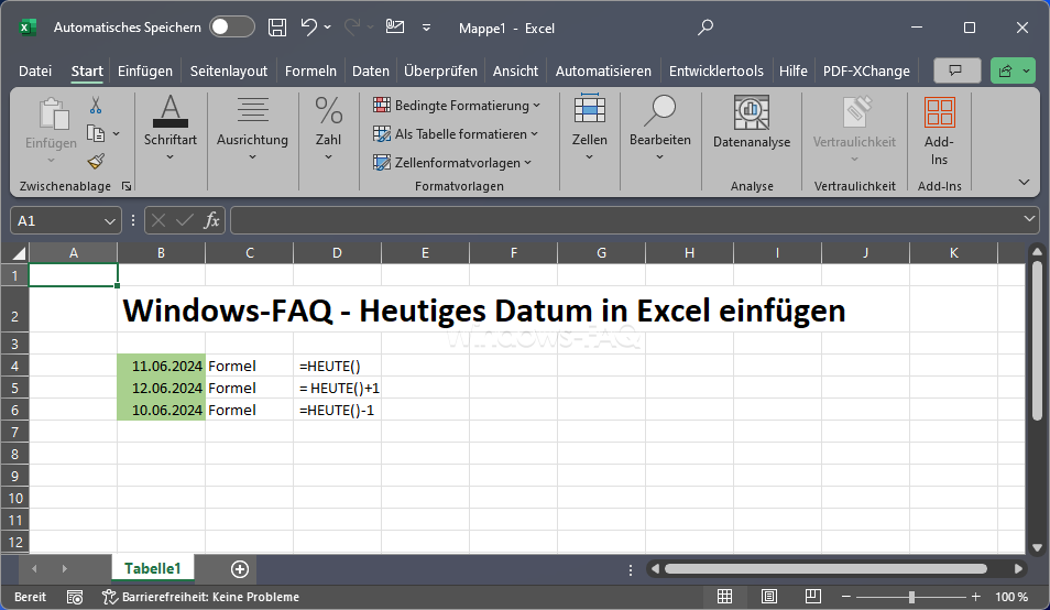 Heutiges Datum in Excel einfügen