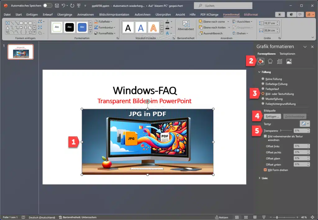Powerpoint Bild transparent - Bild einfügen
