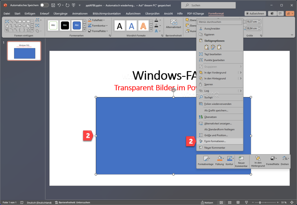 Powerpoint Bild transparent - Bild formatieren