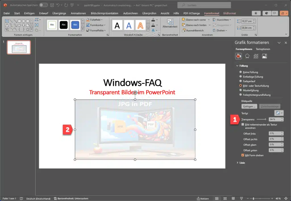 Powerpoint Bild transparent - Transparenz