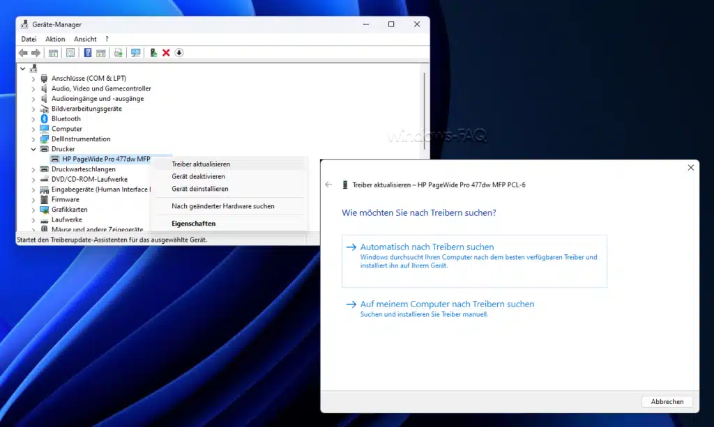 Windows Geräte Manager Druckertreiber aktualisieren