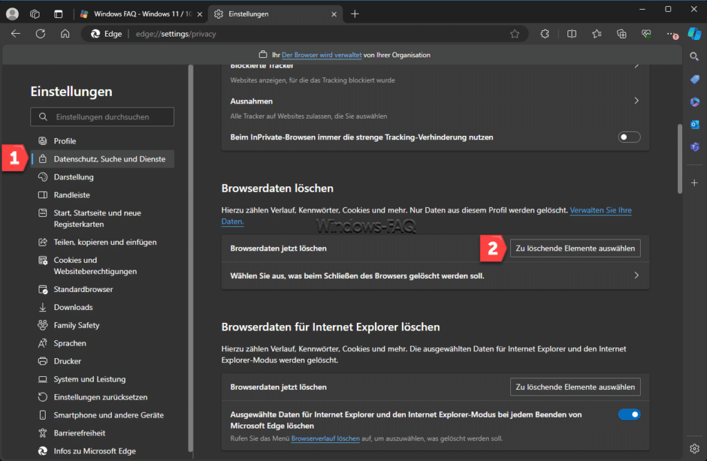 Edge Cache löschen Browserdaten jetzt löschen