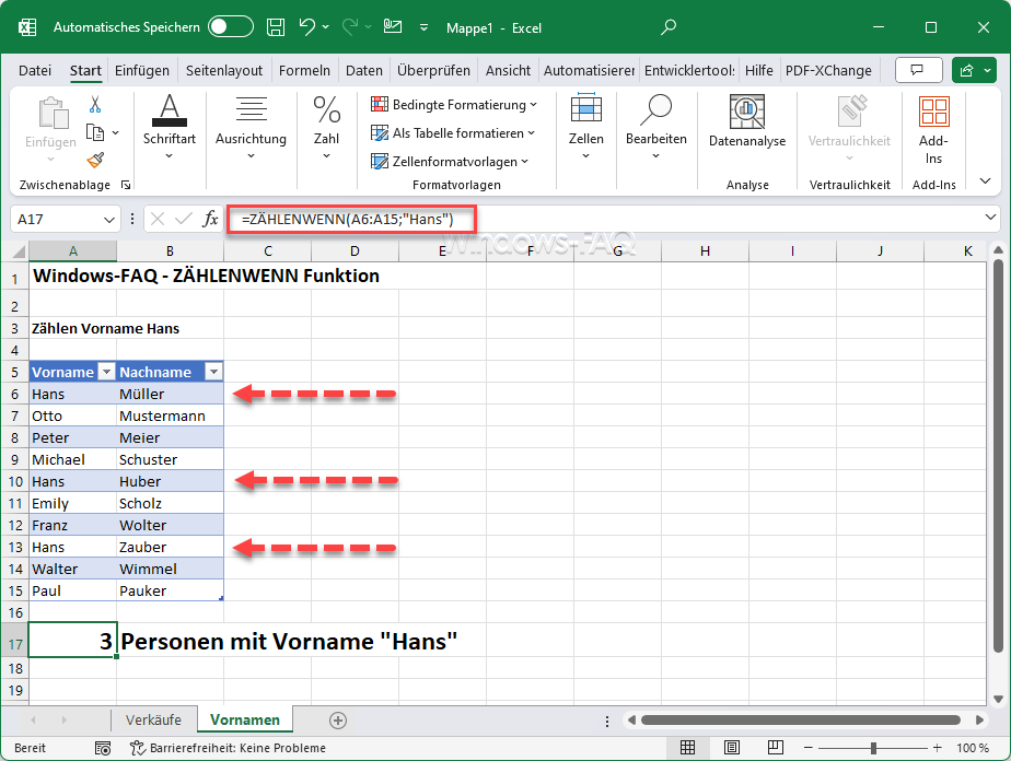 Excel ZÄHLENWENN Beispiel 2