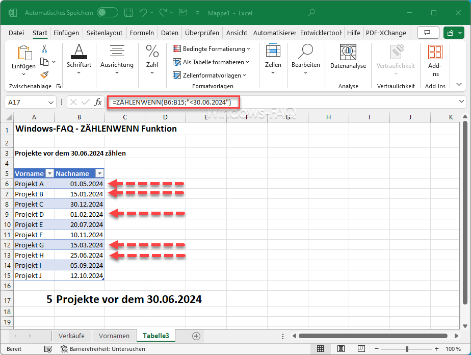 Excel ZÄHLENWENN Beispiel 3