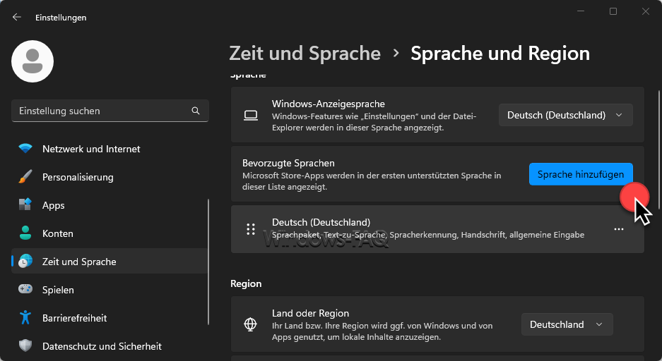 Tastatur auf Deutsch umstellen Sprache hinzufügen