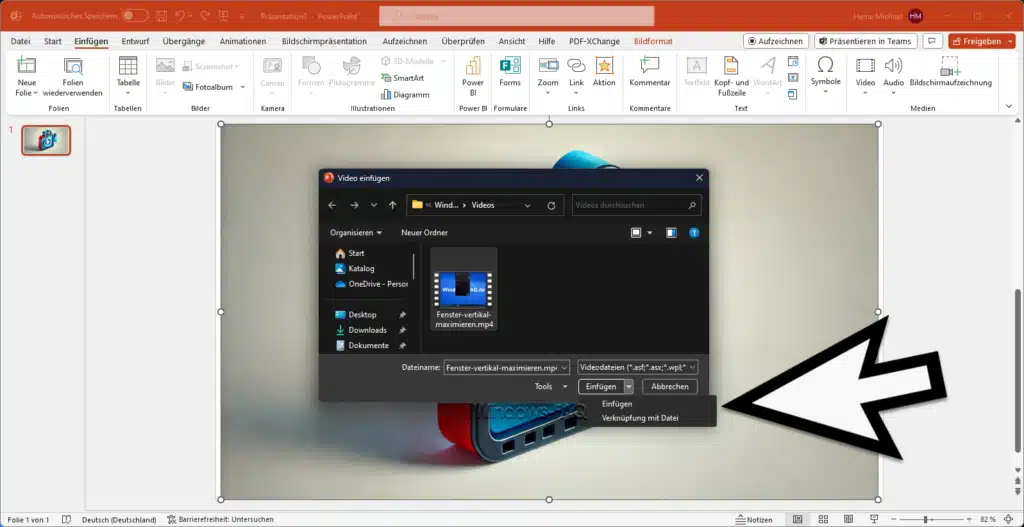 Video in PowerPoint einfügen, einbetten oder verknüpfen