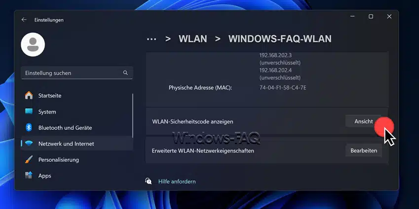 WLAN Sicherheitscode anzeigen