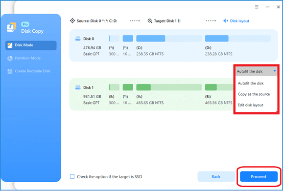 EaseUS Disk Copy Options