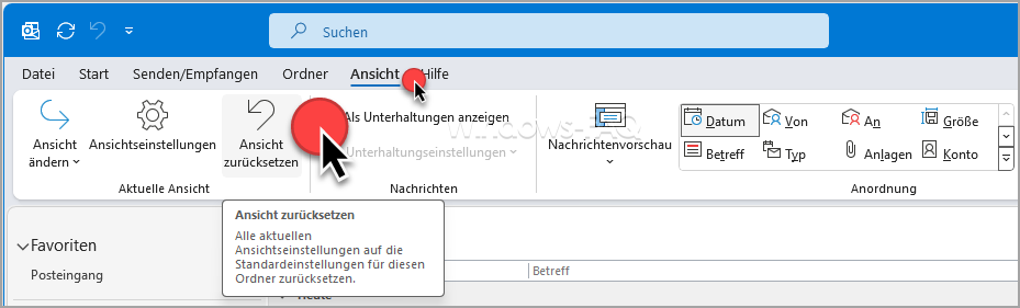 Outlook Ansicht zurücksetzen