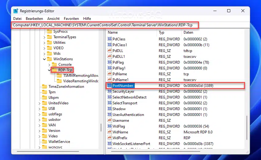RDP Port PortNumber