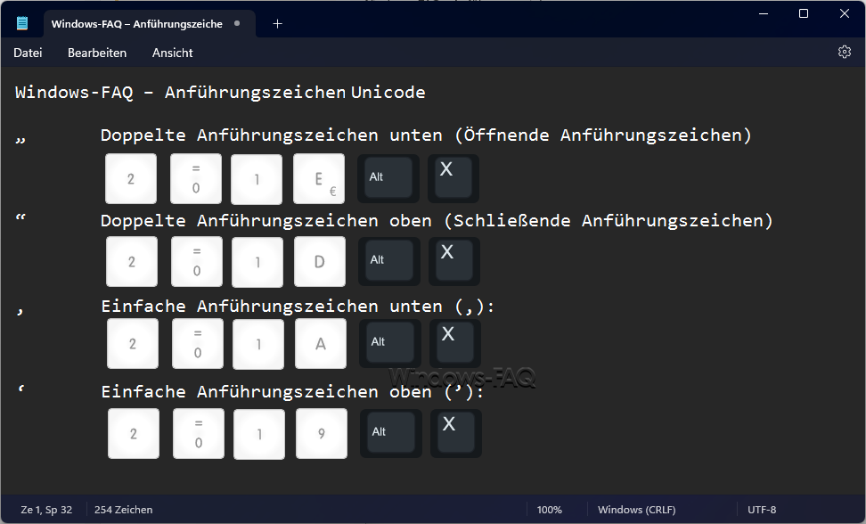 Anführungszeichen UNICODE