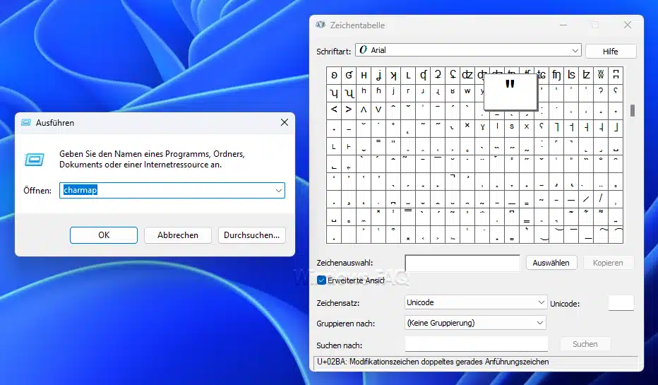 Anführungszeichen Windows Zeichentabelle