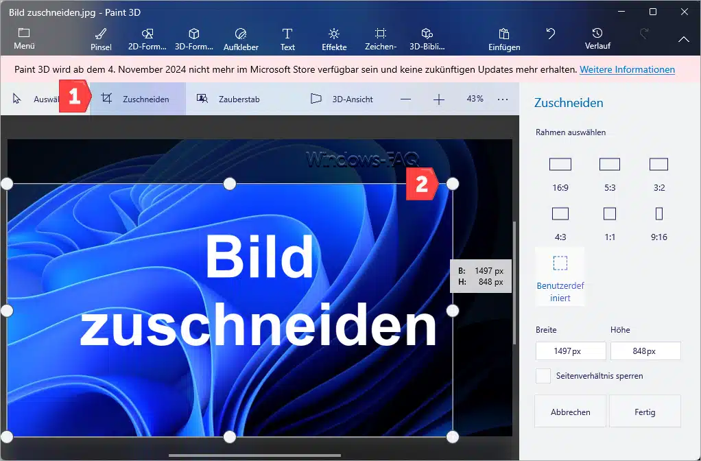 Bild zuschneiden Paint3D