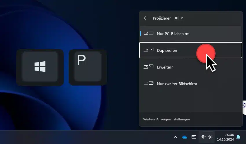 Bildschirm duplizieren Windows Taste P