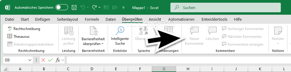 Excel Kommentar ausgegraut