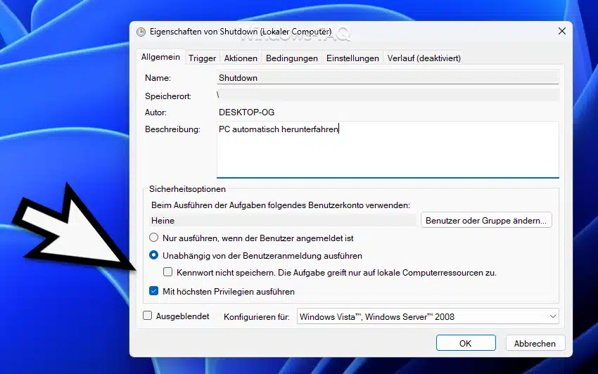 PC automatisch herunterfahren Aufgabenplanung