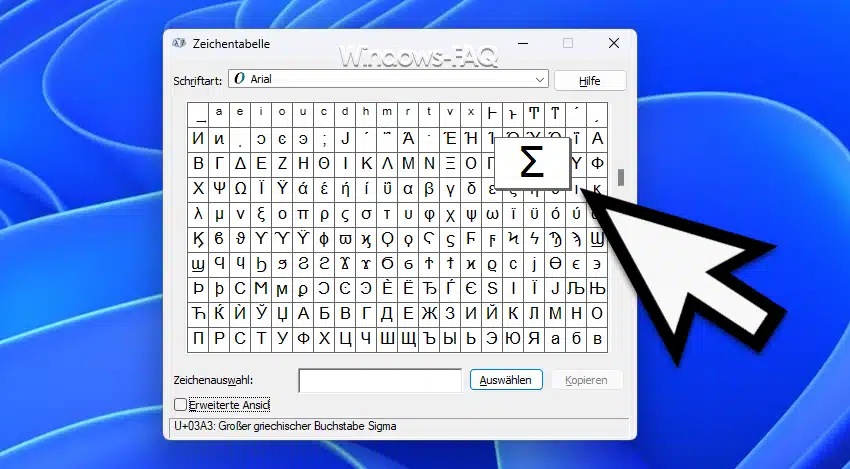 Summenzeichen Excel Windows Zeichentabelle