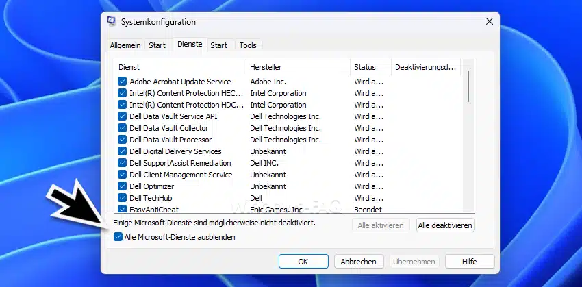 Windows reparieren Alle Microsoft Dienste ausblenden