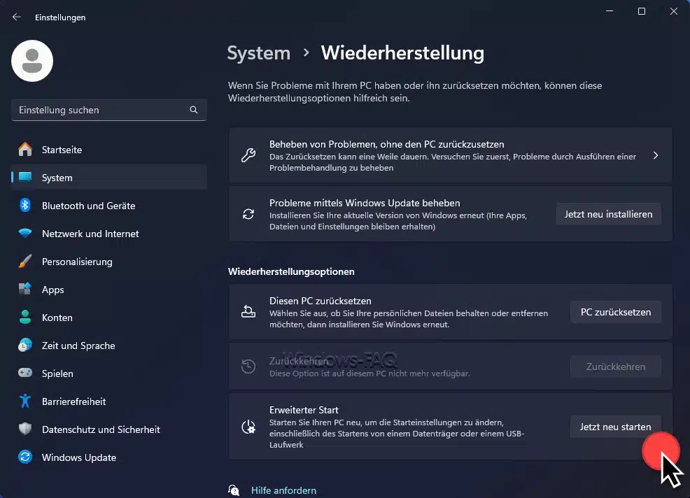 Windows reparieren Erweiteter Windows Start