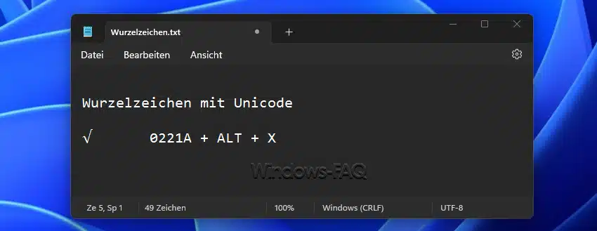 Wurzelzeichen Unicode