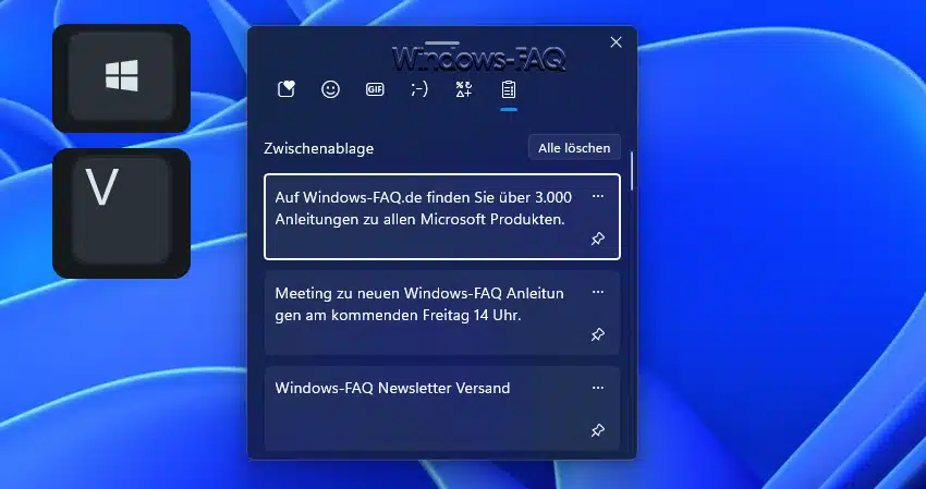 Zwischenablage öffnen Windows Taste + V