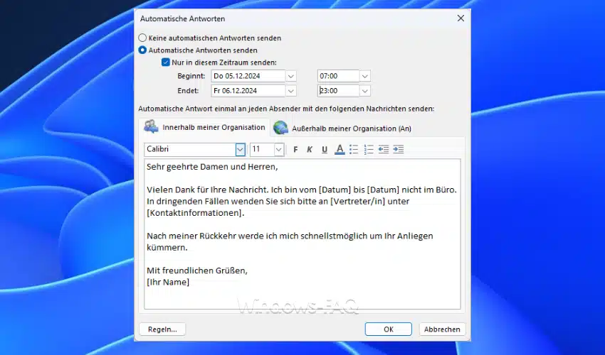 Abwesenheitsnotiz Outlook Automatische Antwort