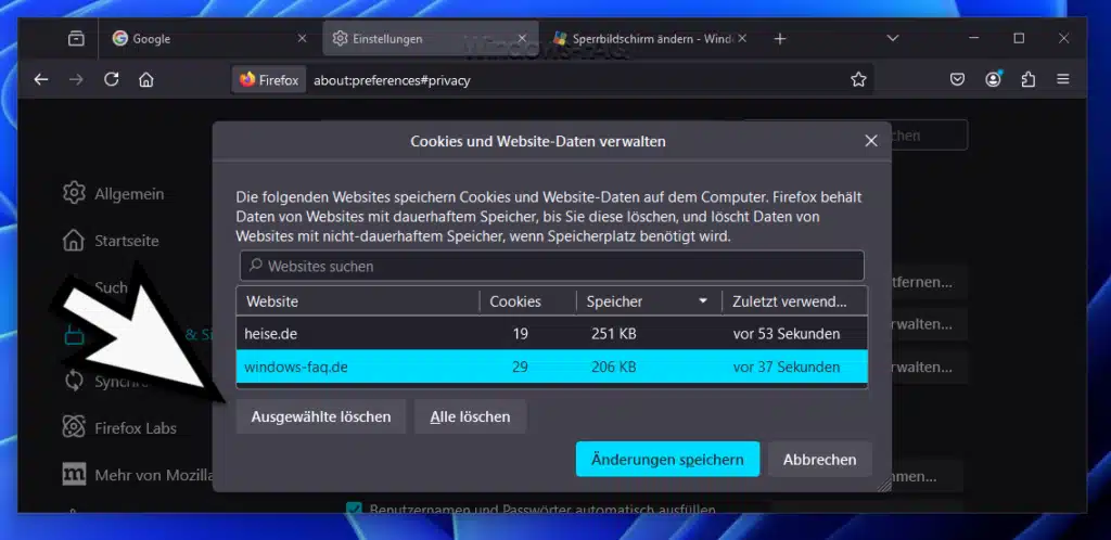 Firefox Cookies löschen - Bestimmte Cookies löschen