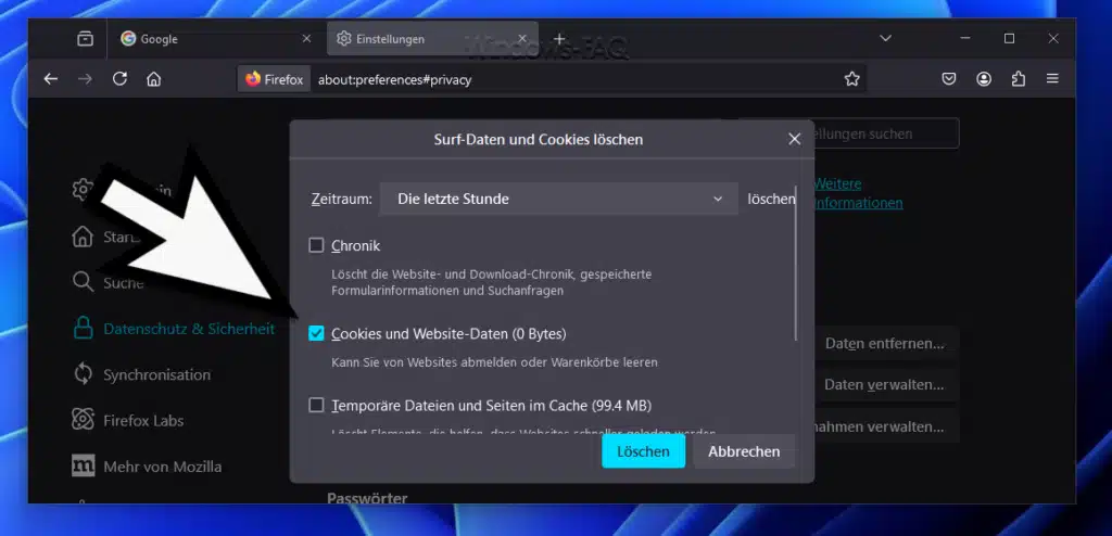 Firefox Cookies löschen - Cookies und Webseite-Daten