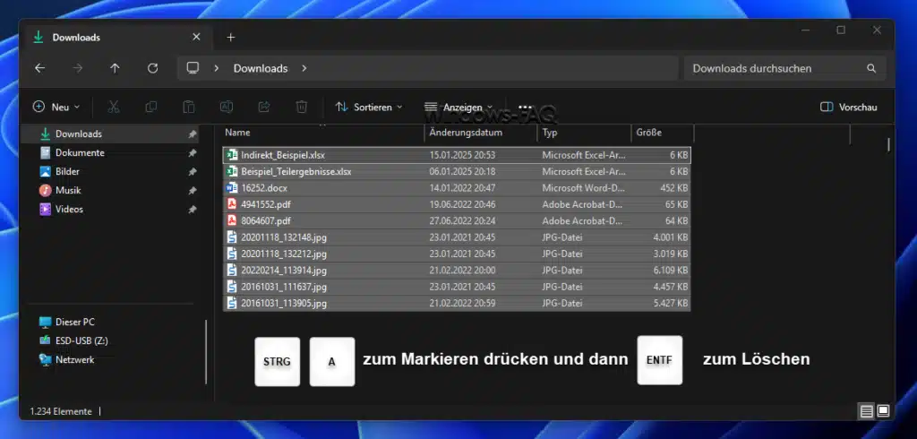 Downloads löschen mit dem Windows Explorer