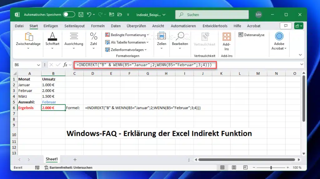 Excel Indirekt Formel