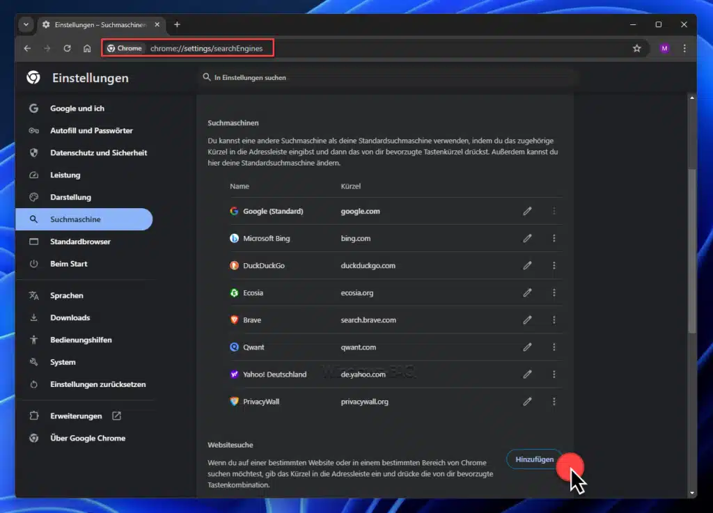 Startpage als Standardsuchmaschine Chrome Hinzufügen