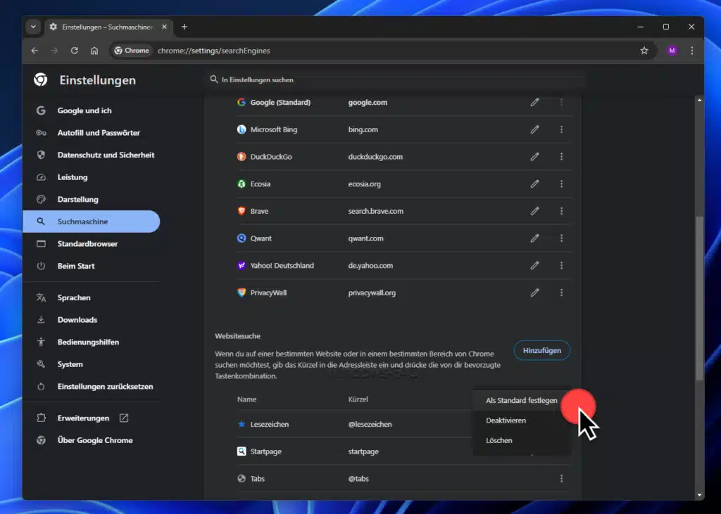 Startpage als Standardsuchmaschine Chrome als Standard festlegen