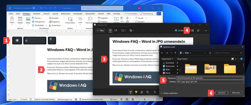 Word in JPG umwandeln mit dem Snipping Tool